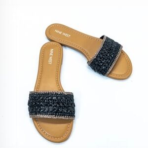 Nine West Women's Beehiv Slides Sandals Black/Tan Flats NWT